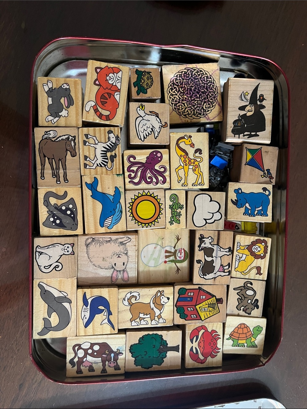 Wooden Animal and rubber stamps - vintage - Natural Wood